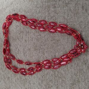 Vintage Reddish Pink Swirled Acrylic 3 Strand Hong Kong Necklace